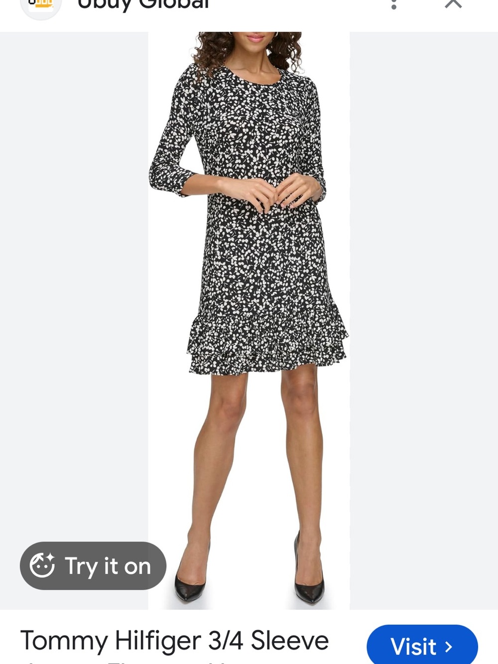 Tommy Hilfiger Black Midi Dress with Cream Dot Floral